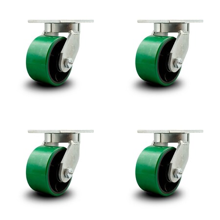 Service Caster 6 Inch Heavy Duty Green Poly on Cast Iron Swivel Caster Set with 2 Swivel Locks SCC-KP92S630-PUR-GB-BSL-2-S-2